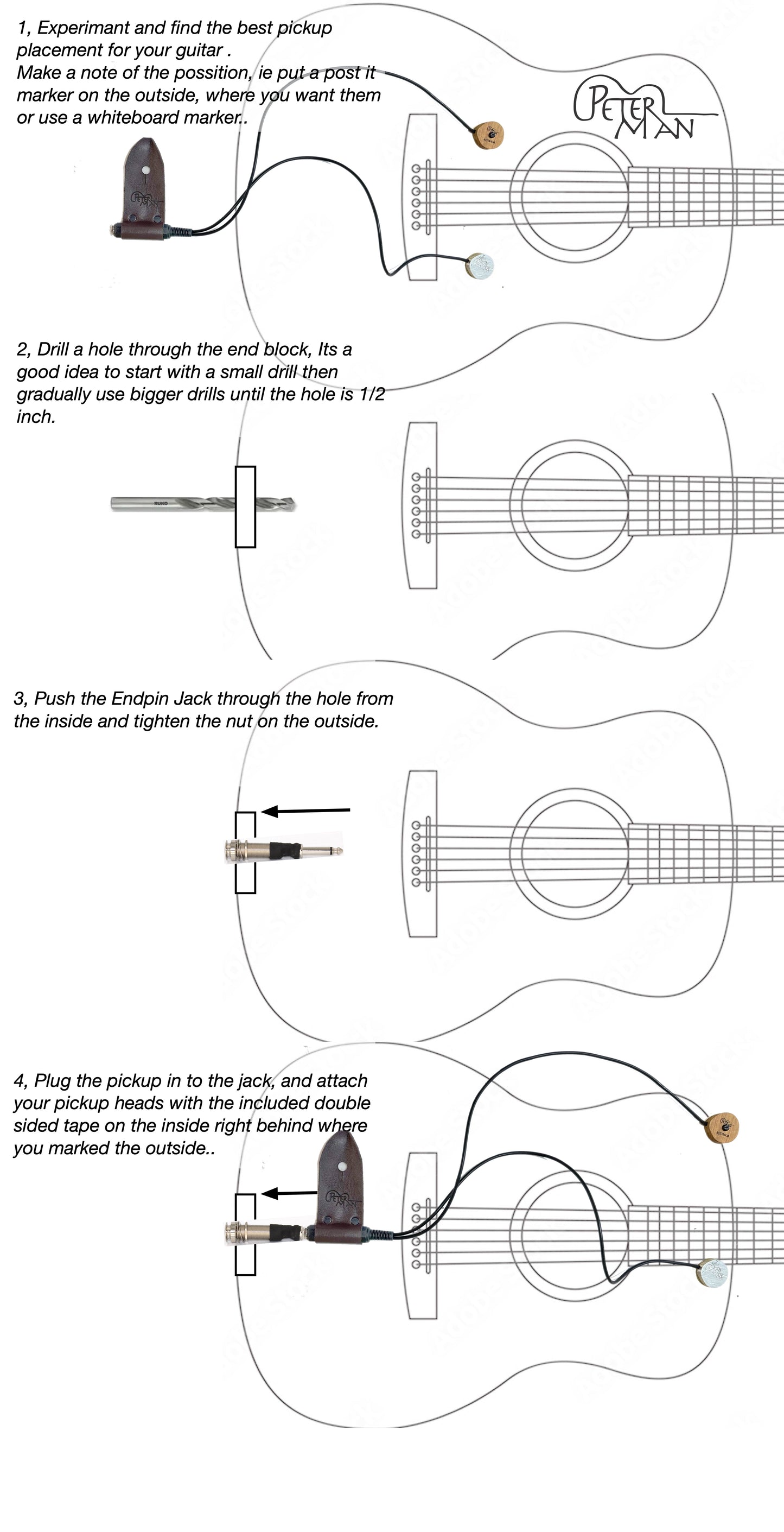 DIY end pin jack and volume control for pickup installation - Peterman Acoustic Acoustic Pickup